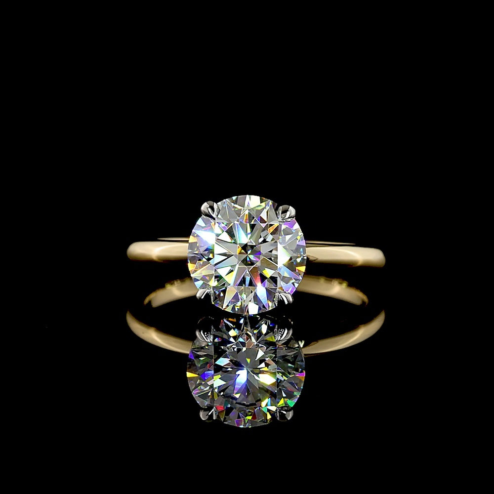14K Yellow Gold and Platinum 2.19 Carat Round Brilliant Cut Lab Diamond Solitaire Ring - IGI Certified F VVS2 - Covaloro Fine Jewelry