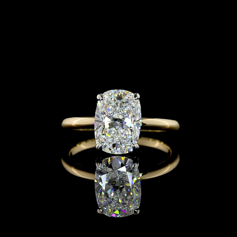 14K Yellow Gold & Platinum Cushion Brilliant Cut Lab Diamond Solitaire Ring - 2.52 Carat D VVS2 IGI Certified - Covaloro Fine Jewelry