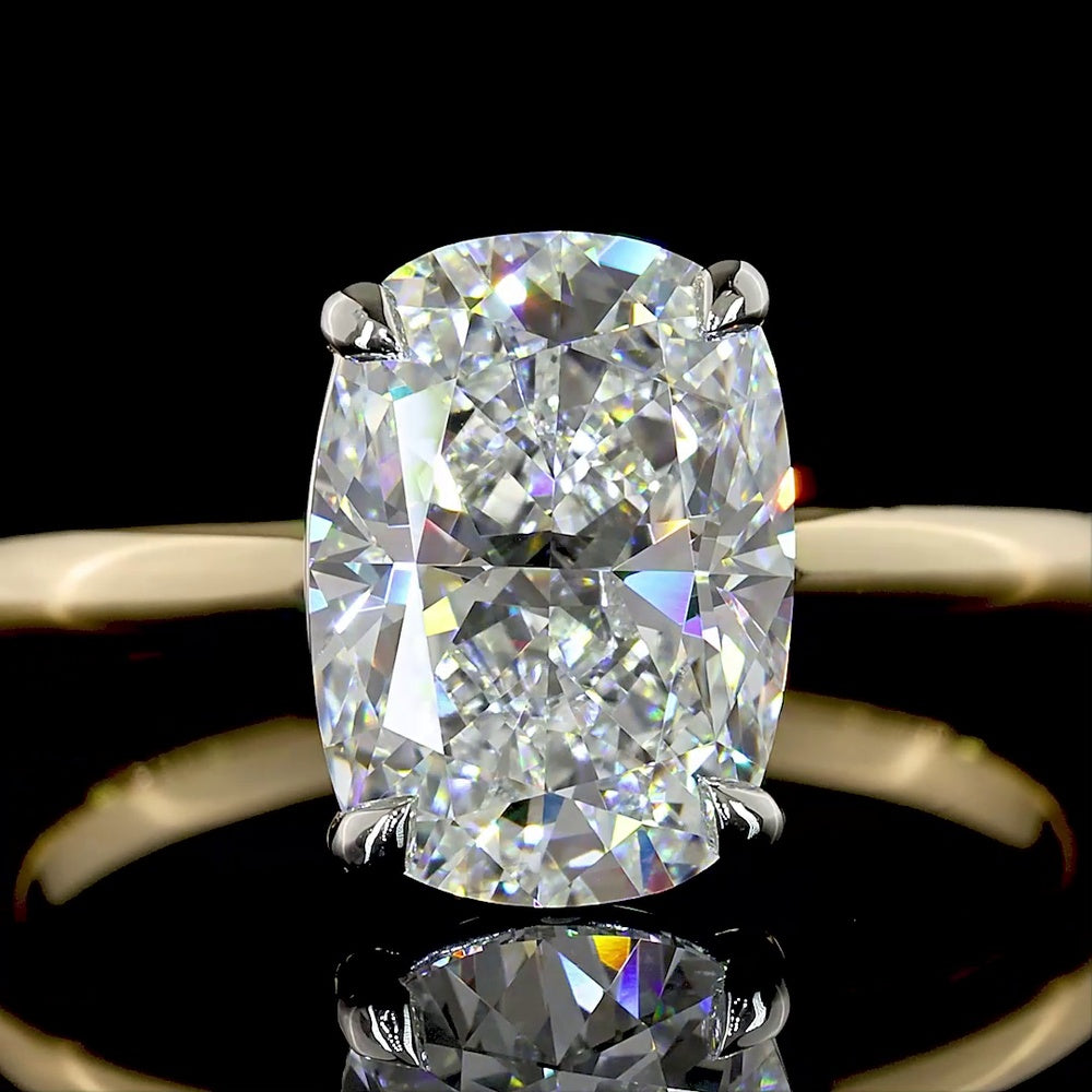 14K Yellow Gold & Platinum Cushion Brilliant Cut Lab Diamond Solitaire Ring - 2.52 Carat D VVS2 IGI Certified - Covaloro Fine Jewelry