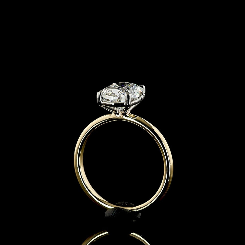 14K Yellow Gold & Platinum Cushion Brilliant Cut Lab Diamond Solitaire Ring - 2.52 Carat D VVS2 IGI Certified - Covaloro Fine Jewelry