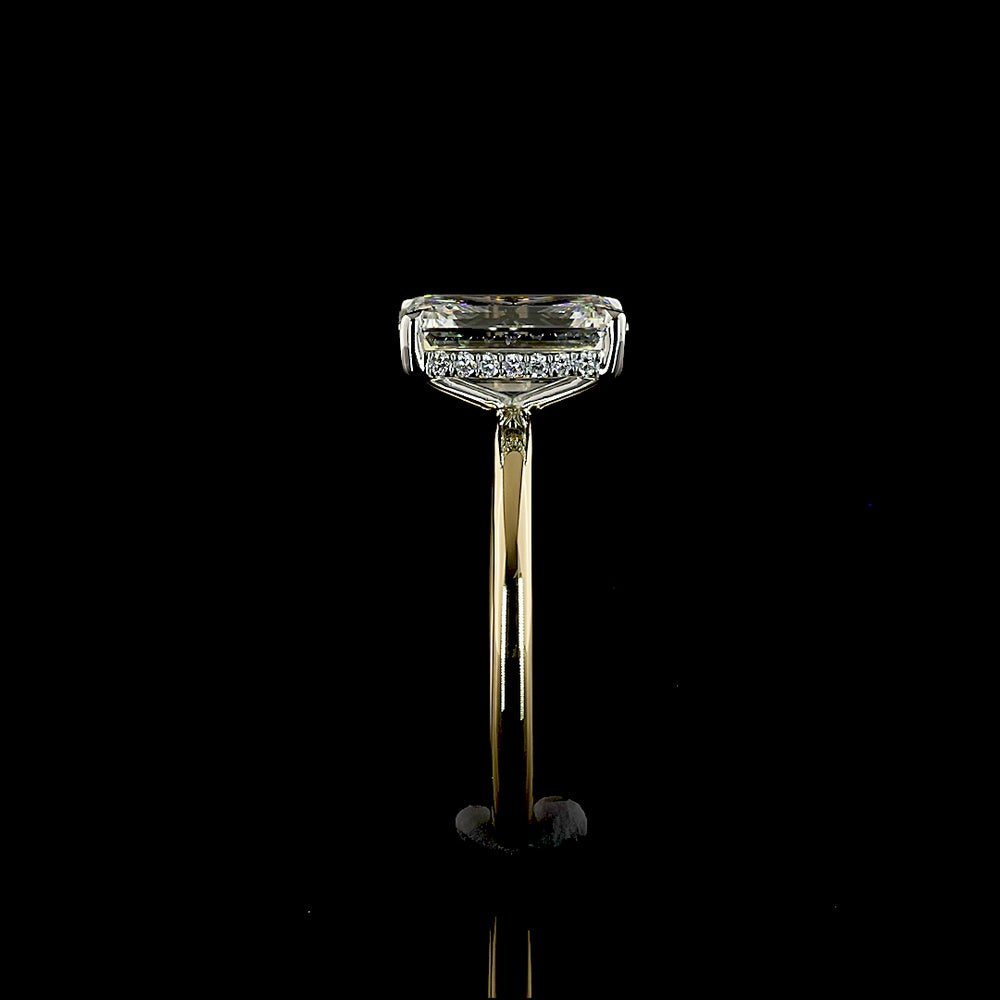 14K Yellow Gold and Platinum Emerald Cut Lab Diamond Engagement Ring with Hidden Halo - 2.76 Carat Total Diamond Weight, F VVS2 Clarity - Covaloro Fine Jewelry