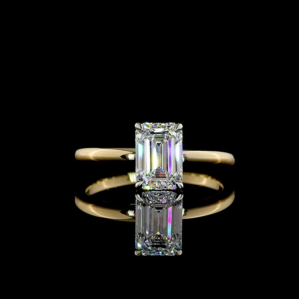 14K Yellow Gold & Platinum Emerald Cut Lab Diamond Solitaire Ring - 1.24 Carats D VVS2 IGI Certified - Covaloro Fine Jewelry