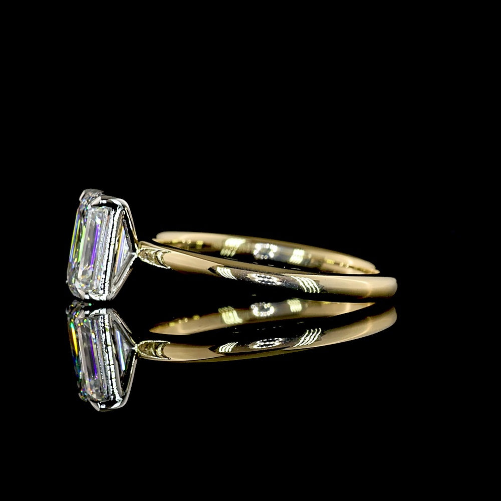 14K Yellow Gold & Platinum Emerald Cut Lab Diamond Solitaire Ring - 1.24 Carats D VVS2 IGI Certified - Covaloro Fine Jewelry