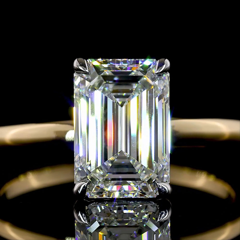 14K Yellow Gold & Platinum Emerald Cut Lab Diamond Solitaire Ring - 2.23 Carat E-F VVS2 IGI Certified - Covaloro Fine Jewelry
