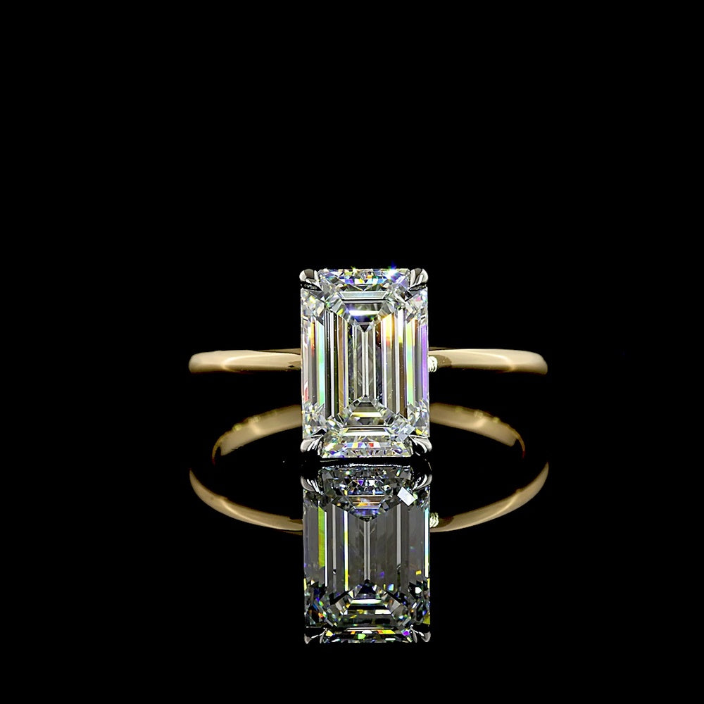 14K Yellow Gold and Platinum Emerald Cut Lab Diamond Solitaire Ring - 2.57 Carat E-F VVS2 IGI Certified - Covaloro Fine Jewelry