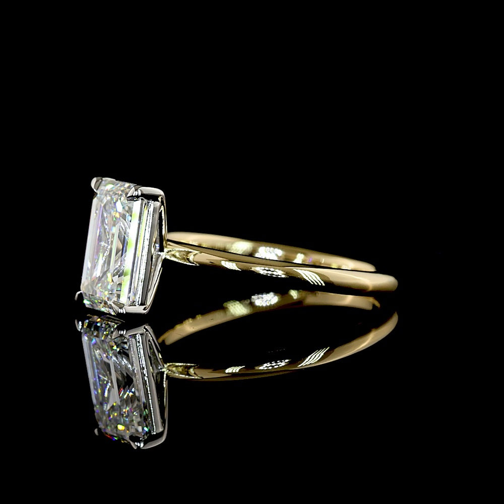 14K Yellow Gold and Platinum Emerald Cut Lab Diamond Solitaire Ring - 2.57 Carat E-F VVS2 IGI Certified - Covaloro Fine Jewelry