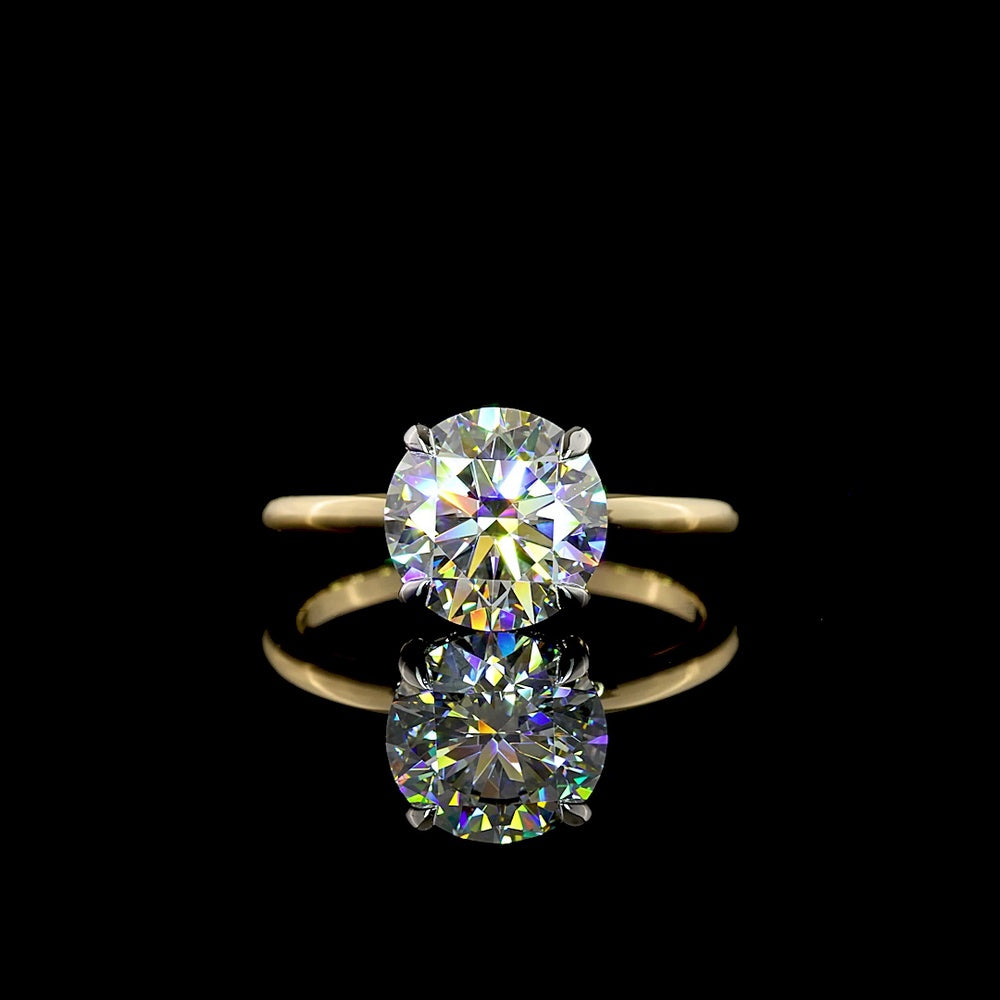 14K Yellow Gold and Platinum Halo Ring with 2.54 Carat Round Lab Diamond and Hidden Halo Accents - 2.63 Total Carat Weight - Covaloro Fine Jewelry