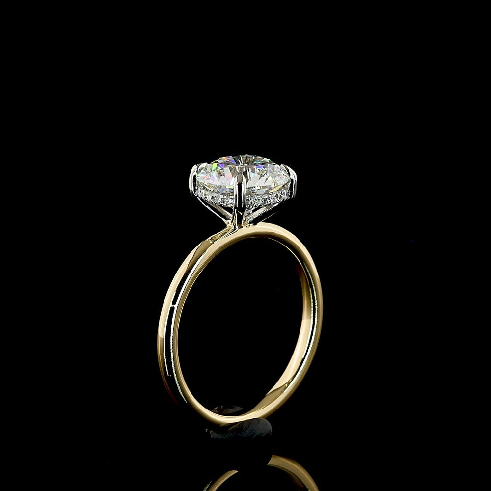 14K Yellow Gold and Platinum Halo Ring with 2.54 Carat Round Lab Diamond and Hidden Halo Accents - 2.63 Total Carat Weight - Covaloro Fine Jewelry