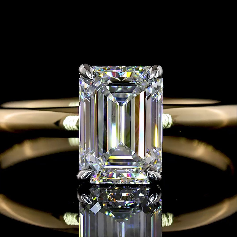 14K Yellow Gold and Platinum Hidden Halo Ring with 1.25 Carat Emerald Cut Lab Diamond and 0.06 Carat Brilliant Cut Lab Diamonds - 1.31 Total Carat Weight - Covaloro Fine Jewelry