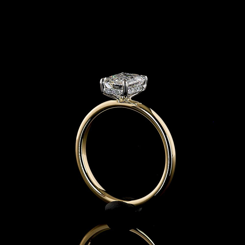 14K Yellow Gold and Platinum Hidden Halo Ring with 1.25 Carat Emerald Cut Lab Diamond and 0.06 Carat Brilliant Cut Lab Diamonds - 1.31 Total Carat Weight - Covaloro Fine Jewelry