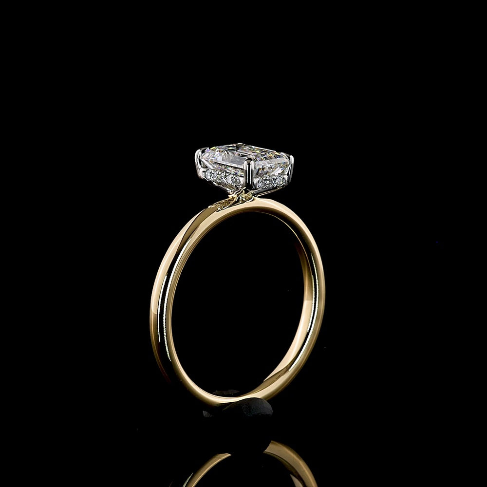 14K Yellow Gold and Platinum Hidden Halo Ring with 1.25 Carat Emerald Cut Lab Diamond and 0.06 Carat Brilliant Cut Lab Diamonds - 1.31 Total Carat Weight - Covaloro Fine Jewelry
