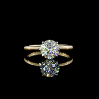 14K Yellow Gold and Platinum Hidden Halo Ring with 1.30 Carat Round Brilliant Lab Diamond and 0.06 Carat Diamond Accents - 1.36 Carat Total Weight - Covaloro Fine Jewelry