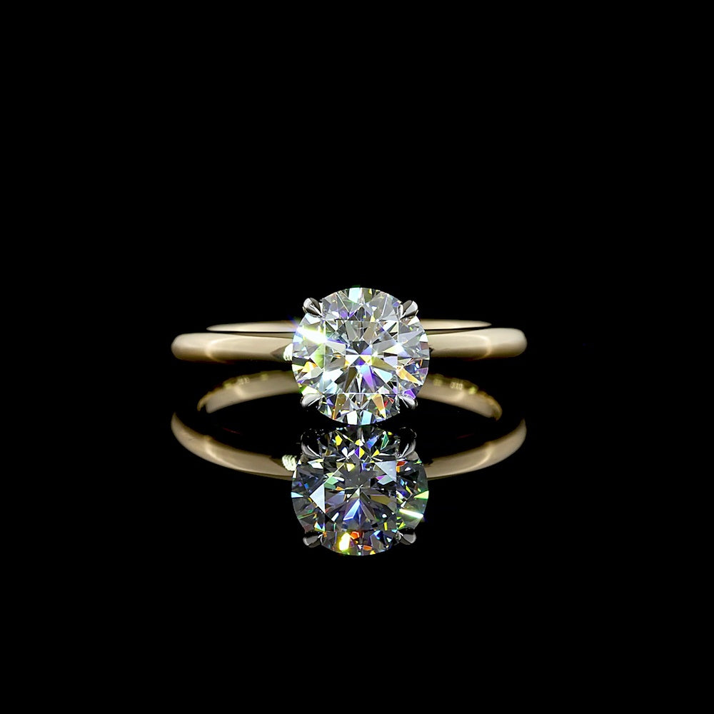 14K Yellow Gold and Platinum Hidden Halo Ring with 1.30 Carat Round Brilliant Lab Diamond and 0.06 Carat Diamond Accents - 1.36 Carat Total Weight - Covaloro Fine Jewelry