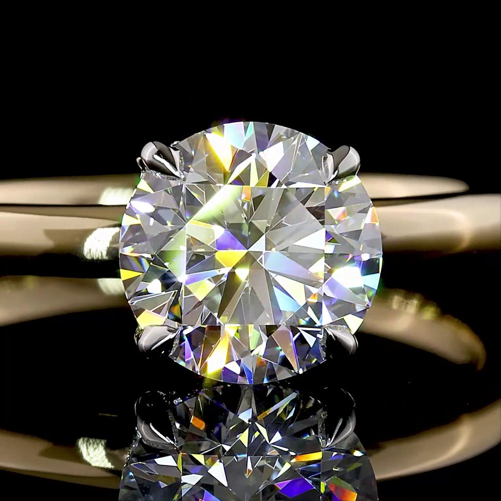14K Yellow Gold and Platinum Hidden Halo Ring with 1.30 Carat Round Brilliant Lab Diamond and 0.06 Carat Diamond Accents - 1.36 Carat Total Weight - Covaloro Fine Jewelry