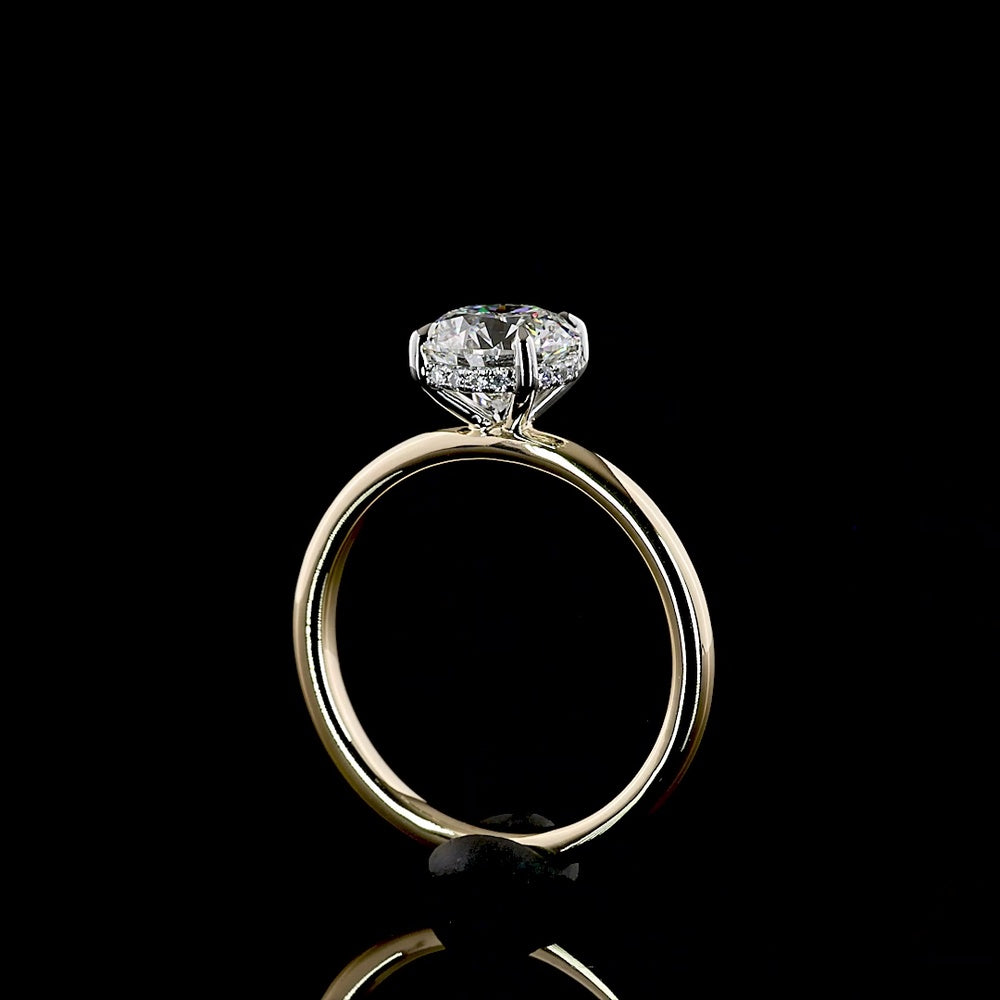 14K Yellow Gold and Platinum Hidden Halo Ring with 1.30 Carat Round Brilliant Lab Diamond and 0.06 Carat Diamond Accents - 1.36 Carat Total Weight - Covaloro Fine Jewelry