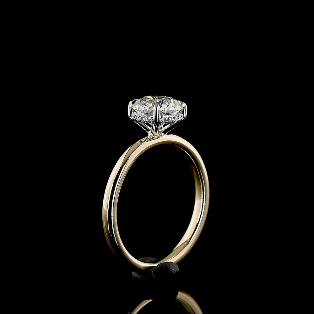 14K Yellow Gold and Platinum Hidden Halo Ring with 1.30 Carat Round Brilliant Lab Diamond and 0.06 Carat Diamond Accents - 1.36 Carat Total Weight - Covaloro Fine Jewelry