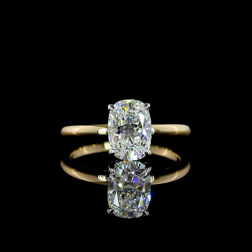 14K Yellow Gold & Platinum Hidden Halo Ring with 1.52 Carats Total Weight Cushion Brilliant Lab Diamond - D VVS2 IGI Certified - Covaloro Fine Jewelry