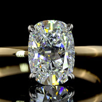 14K Yellow Gold & Platinum Hidden Halo Ring with 1.52 Carats Total Weight Cushion Brilliant Lab Diamond - D VVS2 IGI Certified - Covaloro Fine Jewelry