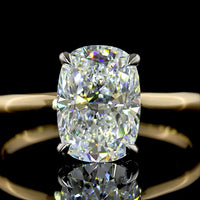 14K Yellow Gold and Platinum Hidden Halo Ring with 2.09 Carat Cushion Brilliant Cut Lab Diamond and D VVS2 Clarity - 2.18 Total Carat Weight - Covaloro Fine Jewelry