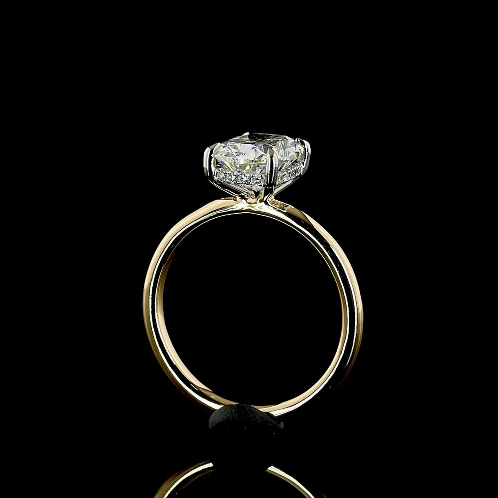 14K Yellow Gold and Platinum Hidden Halo Ring with 2.09 Carat Cushion Brilliant Cut Lab Diamond and D VVS2 Clarity - 2.18 Total Carat Weight - Covaloro Fine Jewelry