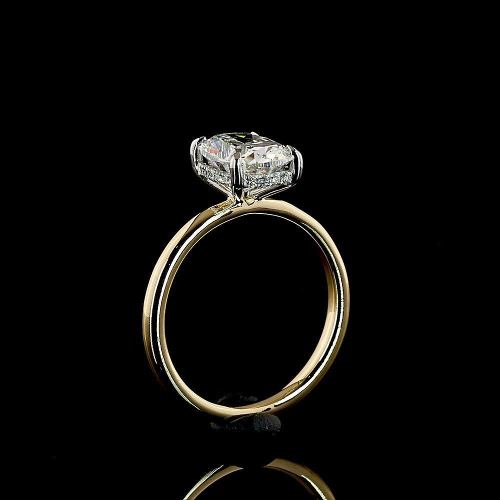 14K Yellow Gold and Platinum Hidden Halo Ring with 2.09 Carat Cushion Brilliant Cut Lab Diamond and D VVS2 Clarity - 2.18 Total Carat Weight - Covaloro Fine Jewelry