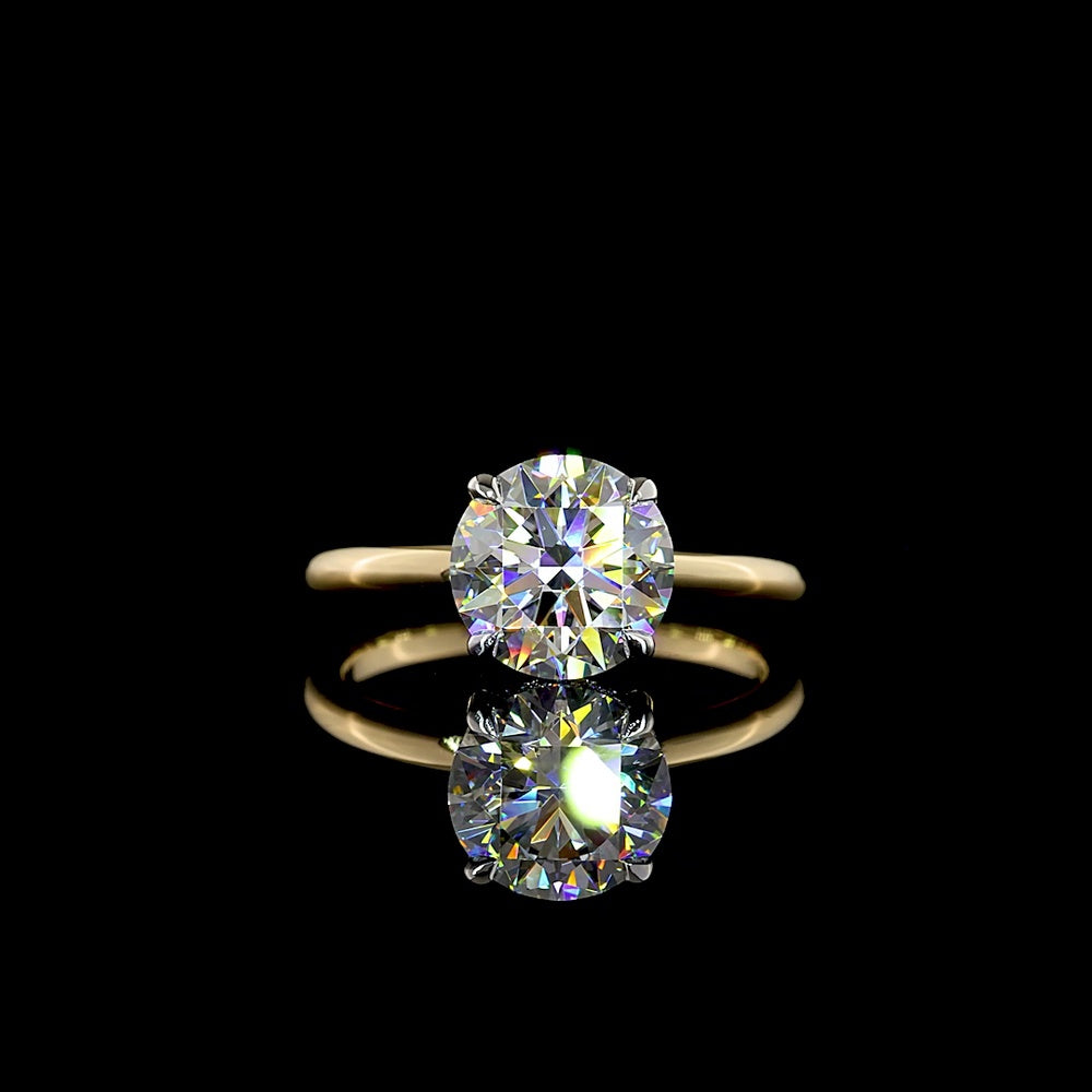14K Yellow Gold and Platinum Hidden Halo Ring with 2.14 Carat Round Brilliant Lab Diamond and 0.07 Carat Accent Diamonds - Total 2.21 Carats - Covaloro Fine Jewelry