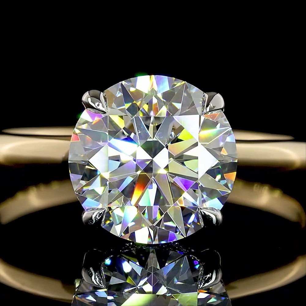 14K Yellow Gold and Platinum Hidden Halo Ring with 2.14 Carat Round Brilliant Lab Diamond and 0.07 Carat Accent Diamonds - Total 2.21 Carats - Covaloro Fine Jewelry