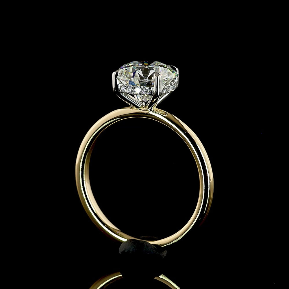 14K Yellow Gold and Platinum Hidden Halo Ring with 2.14 Carat Round Brilliant Lab Diamond and 0.07 Carat Accent Diamonds - Total 2.21 Carats - Covaloro Fine Jewelry