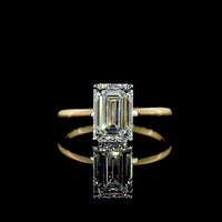 14K Yellow Gold and Platinum Hidden Halo Ring with 2.19 Carat Emerald Cut Lab Diamond and 0.08 Carat Brilliant Cut Diamond Accents - IGI Certified D VVS1 - Covaloro Fine Jewelry