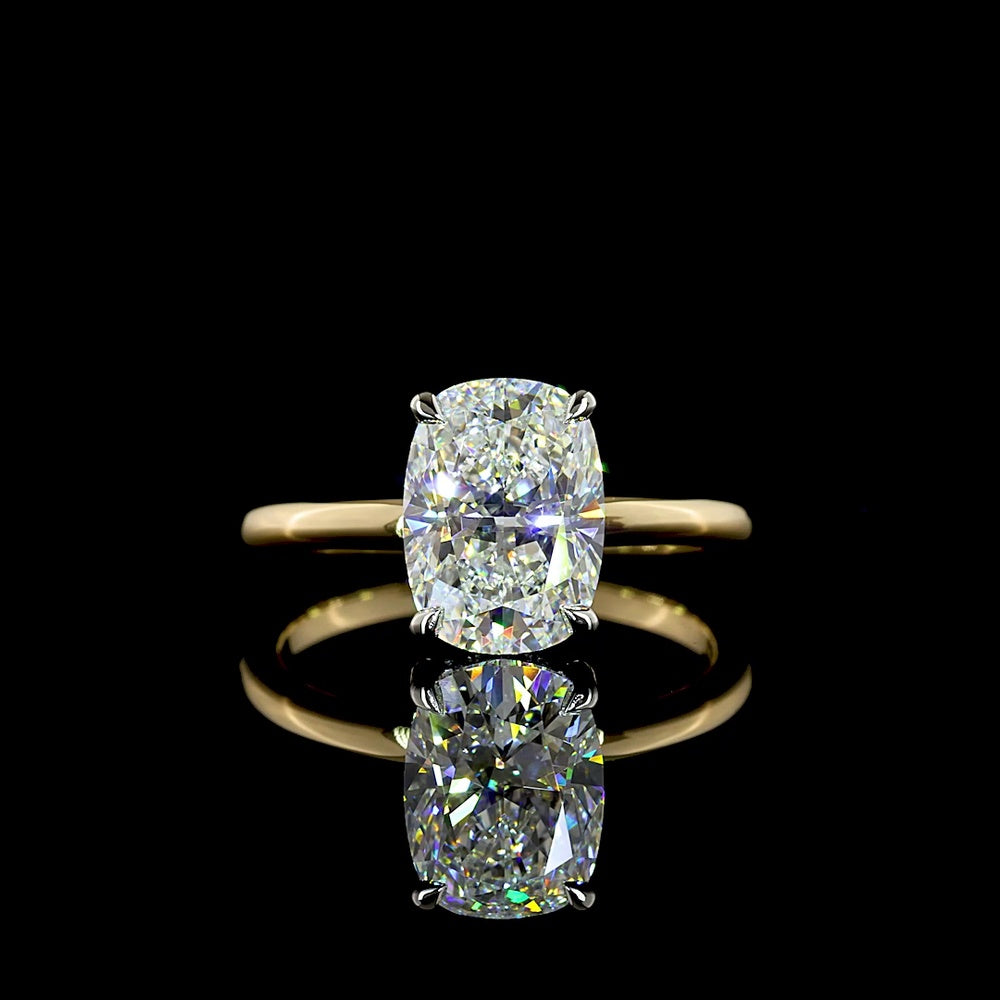 14K Yellow Gold and Platinum Hidden Halo Ring with 2.58 Carat Cushion Brilliant Cut Lab Diamond (E VVS2) and 0.09 Carat Diamond Accents - 2.67 Carat Total Weight - Covaloro Fine Jewelry