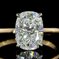 14K Yellow Gold and Platinum Hidden Halo Ring with 2.58 Carat Cushion Brilliant Cut Lab Diamond (E VVS2) and 0.09 Carat Diamond Accents - 2.67 Carat Total Weight - Covaloro Fine Jewelry