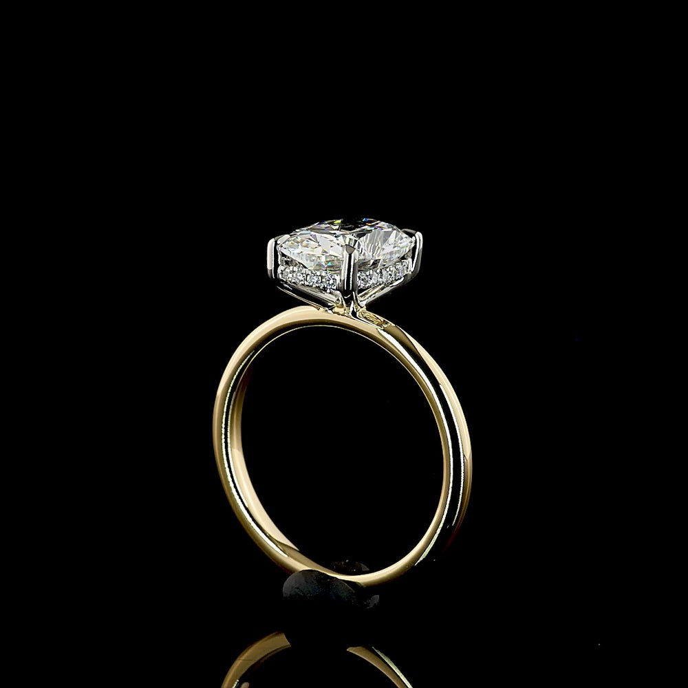 14K Yellow Gold and Platinum Hidden Halo Ring with 2.58 Carat Cushion Brilliant Cut Lab Diamond (E VVS2) and 0.09 Carat Diamond Accents - 2.67 Carat Total Weight - Covaloro Fine Jewelry