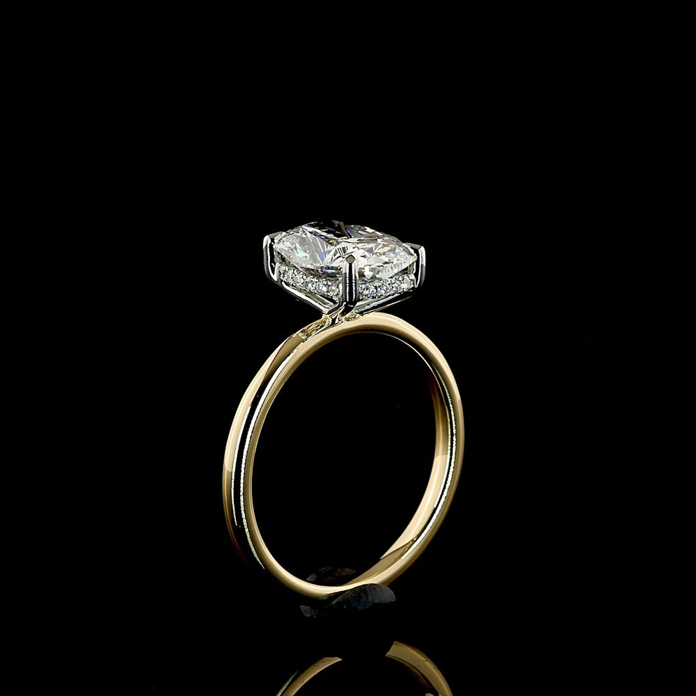 14K Yellow Gold and Platinum Hidden Halo Ring with 2.58 Carat Cushion Brilliant Cut Lab Diamond (E VVS2) and 0.09 Carat Diamond Accents - 2.67 Carat Total Weight - Covaloro Fine Jewelry