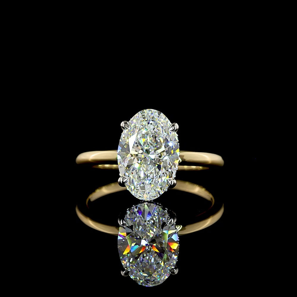 14K Yellow Gold & Platinum Hidden Halo Ring with 2.62 Carat D VVS2 Oval Lab Diamond and 0.09 Carat Brilliant Cut Accent Diamonds - IGI Certified (2.71 Total Carat Weight) - Covaloro Fine Jewelry