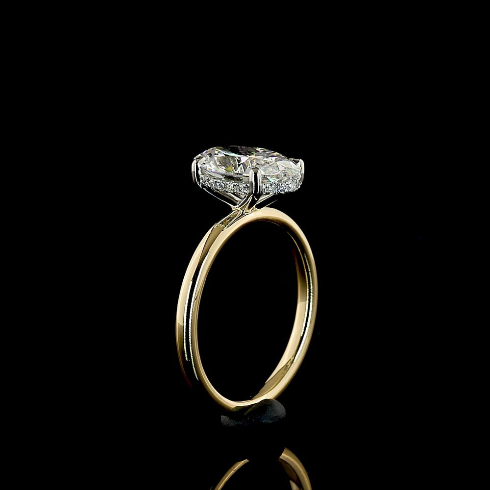 14K Yellow Gold & Platinum Hidden Halo Ring with 2.62 Carat D VVS2 Oval Lab Diamond and 0.09 Carat Brilliant Cut Accent Diamonds - IGI Certified (2.71 Total Carat Weight) - Covaloro Fine Jewelry