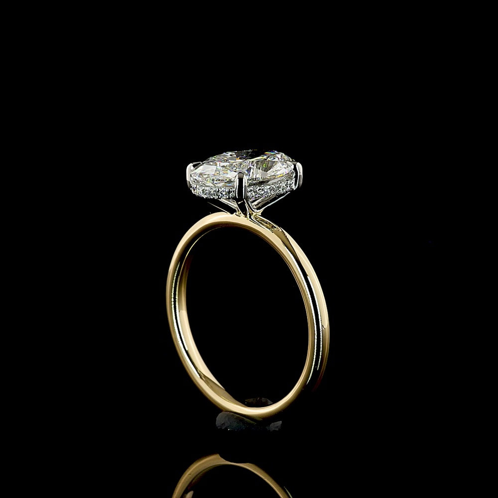 14K Yellow Gold & Platinum Hidden Halo Ring with 2.62 Carat D VVS2 Oval Lab Diamond and 0.09 Carat Brilliant Cut Accent Diamonds - IGI Certified (2.71 Total Carat Weight) - Covaloro Fine Jewelry