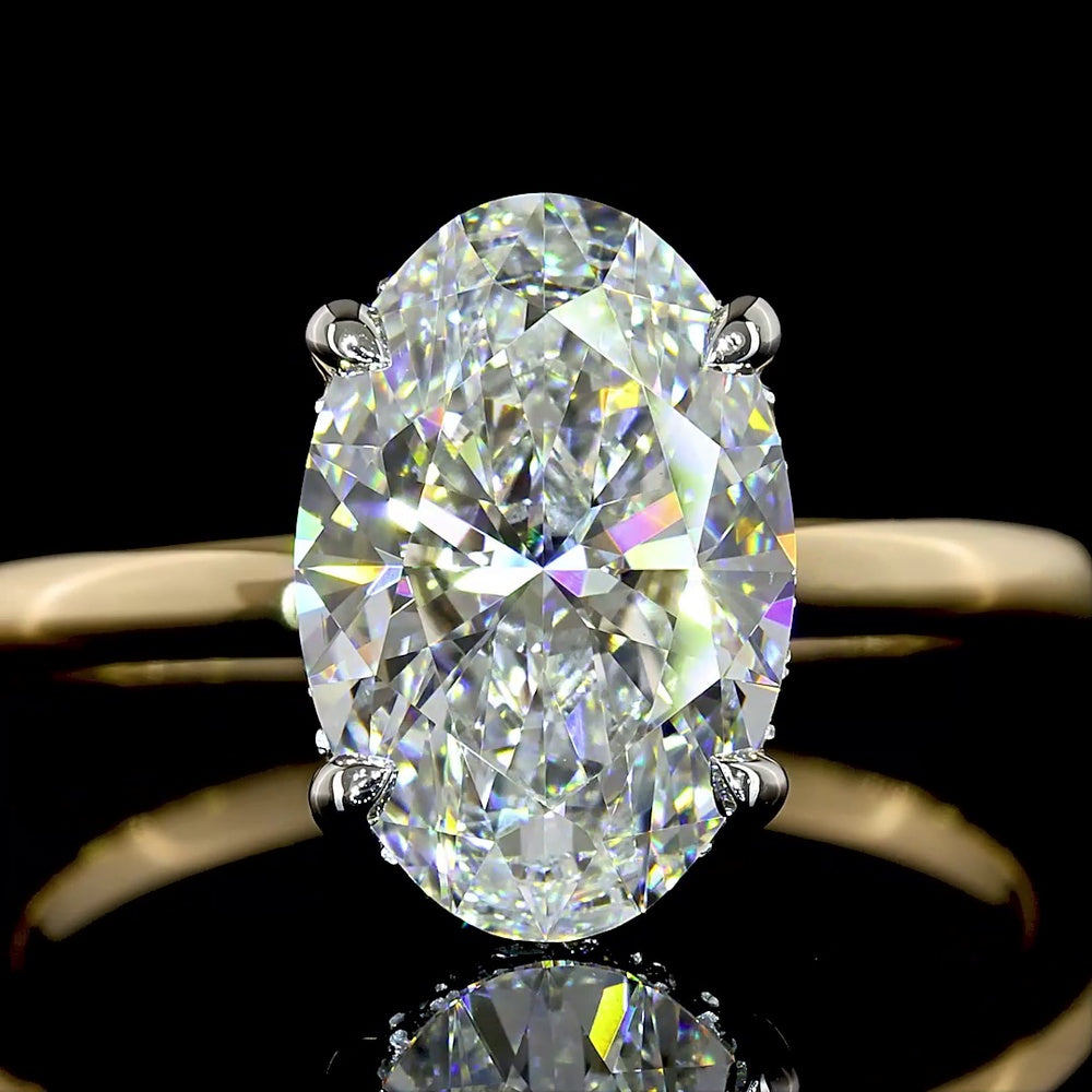 14K Yellow Gold & Platinum Hidden Halo Ring with 2.62 Carat D VVS2 Oval Lab Diamond and 0.09 Carat Brilliant Cut Accent Diamonds - IGI Certified (2.71 Total Carat Weight) - Covaloro Fine Jewelry