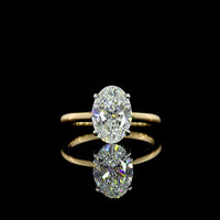 14K Yellow Gold & Platinum Oval Cut Lab Diamond Hidden Halo Ring - 2.27 Carat Total Weight, E VVS1 Center with IGI Certification - Covaloro Fine Jewelry
