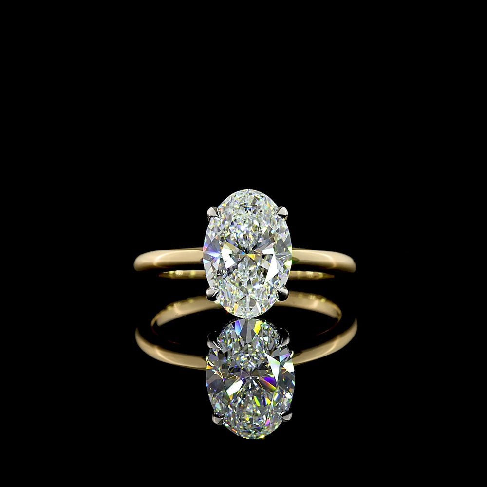 14K Yellow Gold & Platinum Oval Cut Lab Diamond Hidden Halo Ring - 2.27 Carat Total Weight, E VVS1 Center with IGI Certification - Covaloro Fine Jewelry