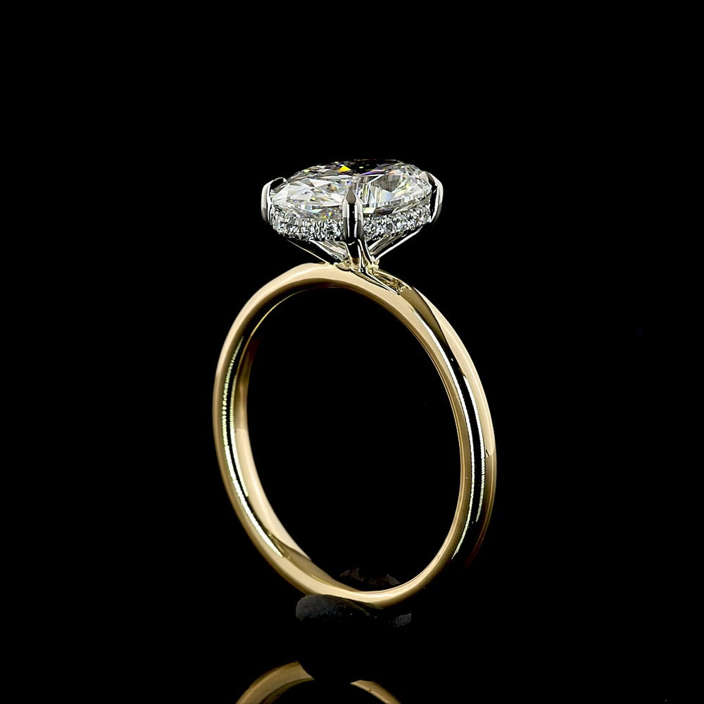 14K Yellow Gold & Platinum Oval Cut Lab Diamond Hidden Halo Ring - 2.27 Carat Total Weight, E VVS1 Center with IGI Certification - Covaloro Fine Jewelry