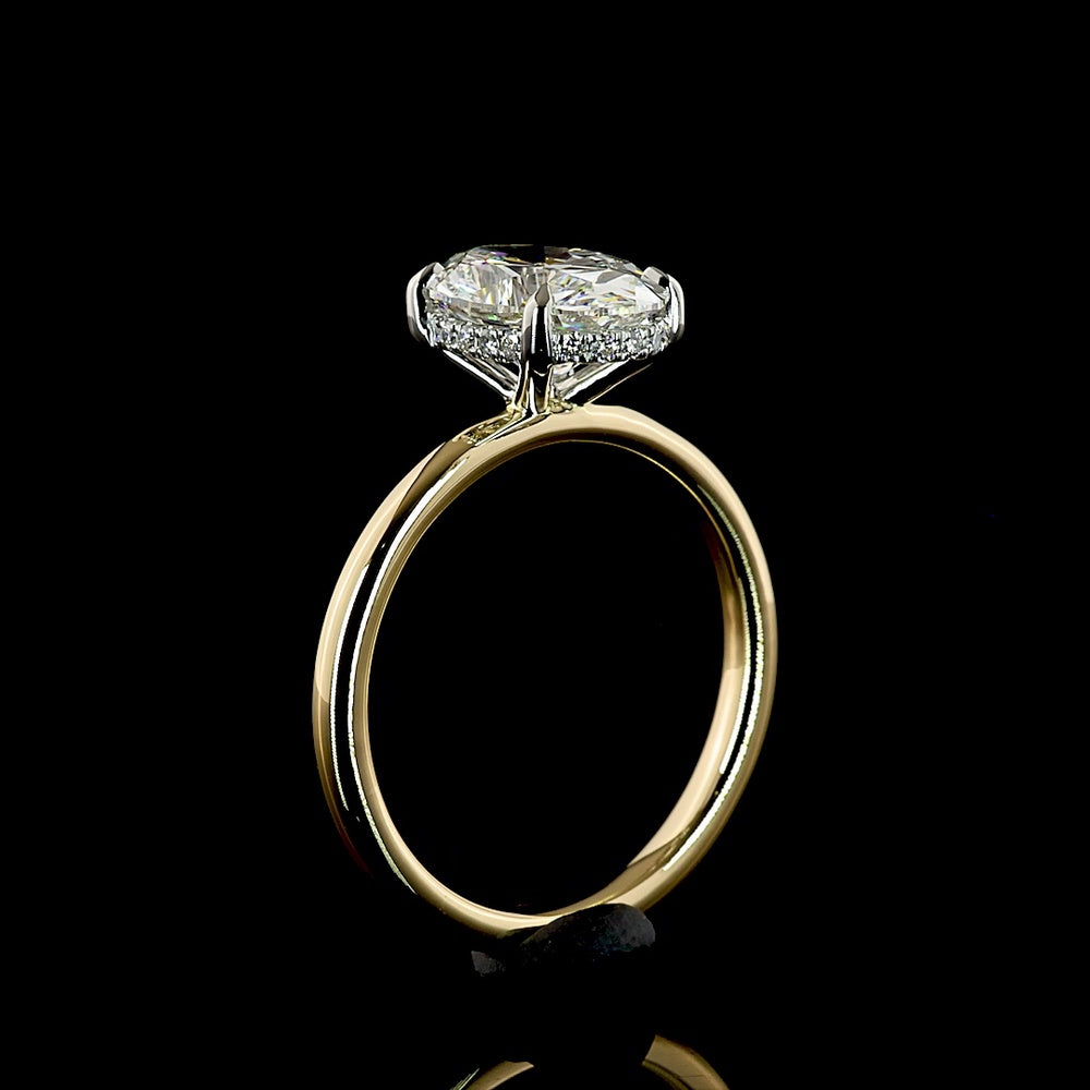 14K Yellow Gold & Platinum Oval Cut Lab Diamond Hidden Halo Ring - 2.27 Carat Total Weight, E VVS1 Center with IGI Certification - Covaloro Fine Jewelry
