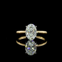 14K Yellow Gold and Platinum Oval Cut Lab Diamond Hidden Halo Ring with E VS1 Center Stone - 1.66 Carat Total Diamond Weight - Covaloro Fine Jewelry
