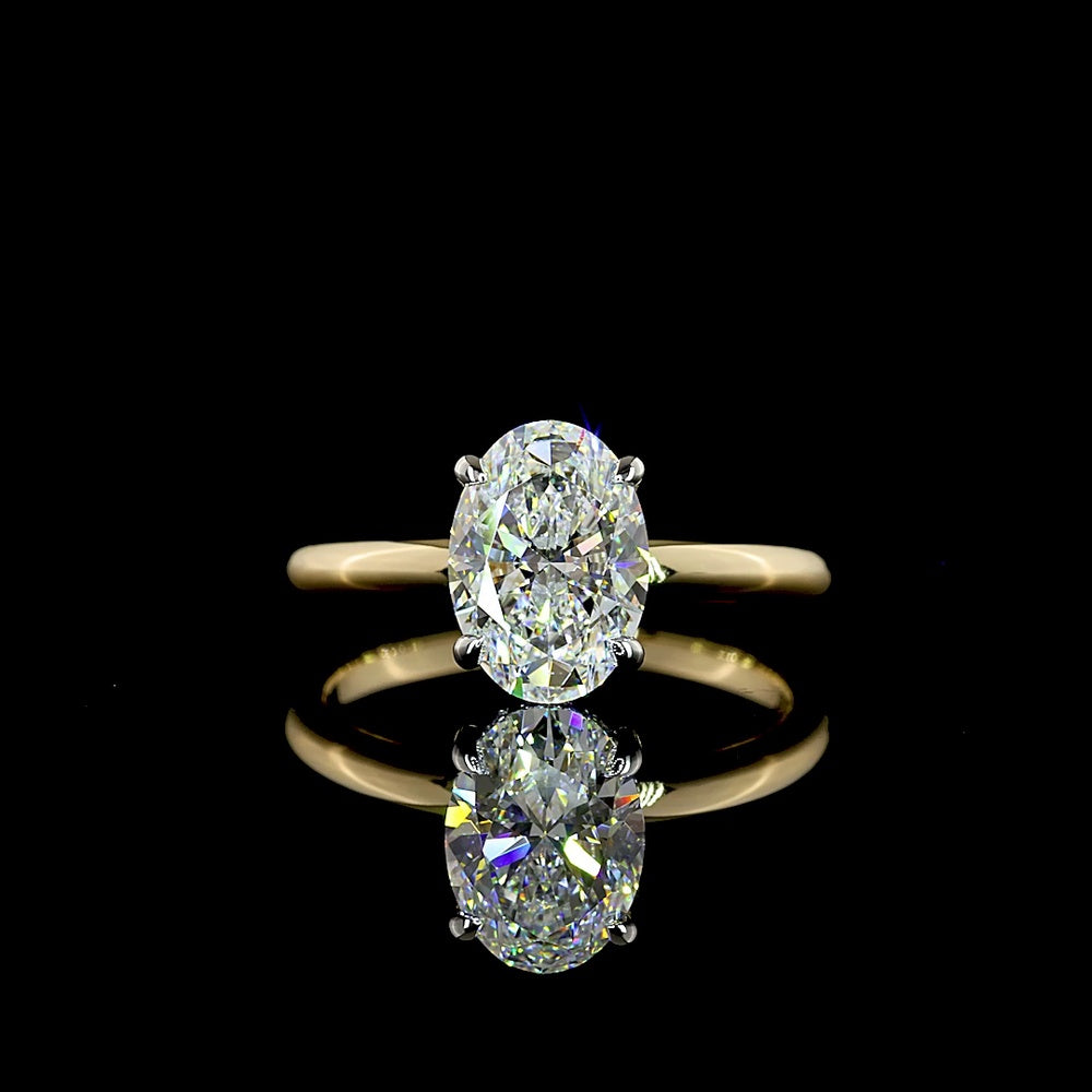 14K Yellow Gold and Platinum Oval Cut Lab Diamond Hidden Halo Ring with E VS1 Center Stone - 1.66 Carat Total Diamond Weight - Covaloro Fine Jewelry