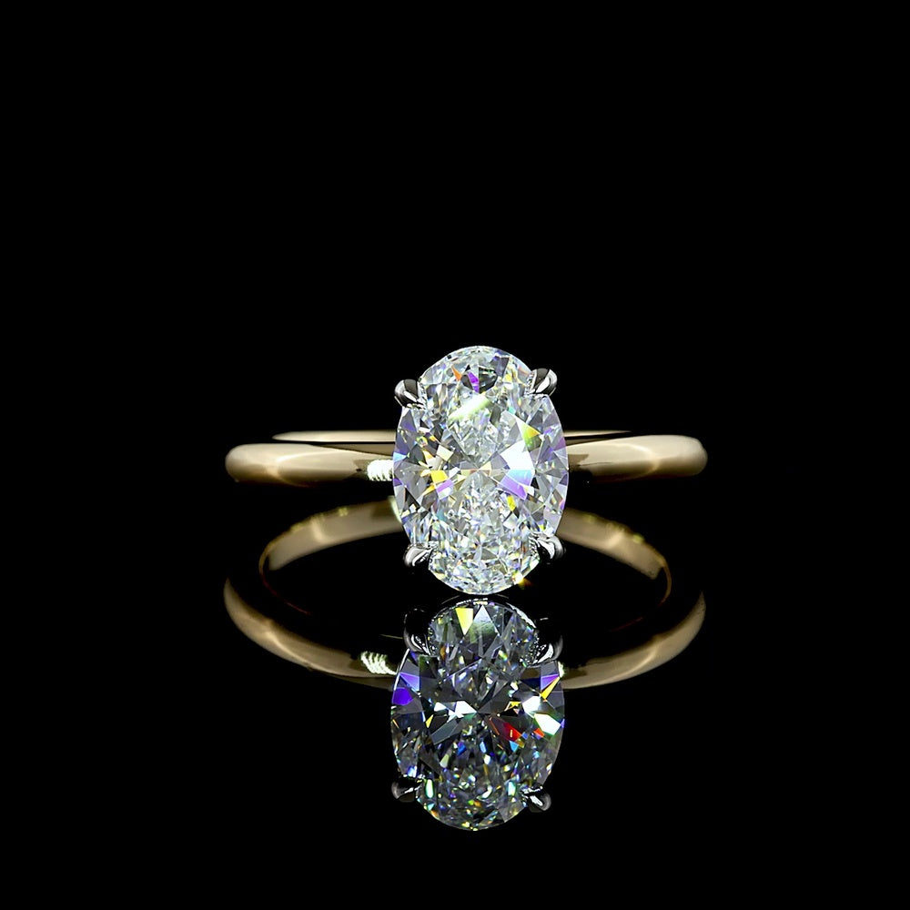 14K Yellow Gold & Platinum Oval Cut Solitaire Ring with 1.52 Carat D VVS2 Lab Diamond - IGI Certified - Covaloro Fine Jewelry