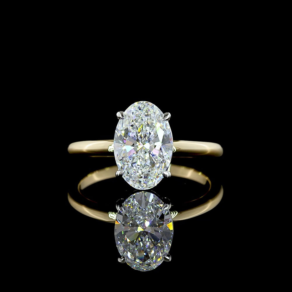 14K Yellow Gold and Platinum Oval Cut Solitaire Ring with 2.04 Carat Lab Diamond - E-F Color VVS2 Clarity IGI Certified - Covaloro Fine Jewelry
