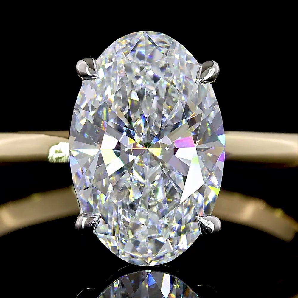 14K Yellow Gold and Platinum Oval Cut Solitaire Ring with 2.04 Carat Lab Diamond - E-F Color VVS2 Clarity IGI Certified - Covaloro Fine Jewelry