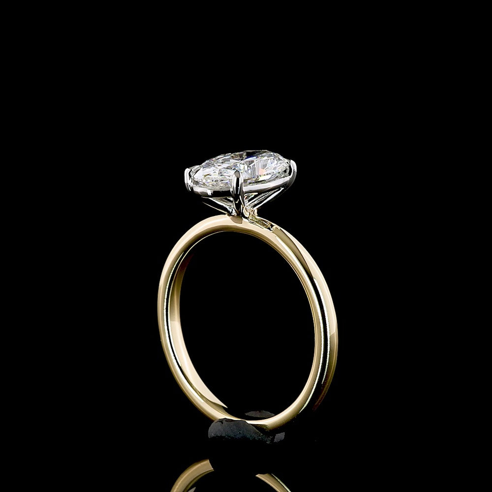 14K Yellow Gold and Platinum Oval Cut Solitaire Ring with 2.04 Carat Lab Diamond - E-F Color VVS2 Clarity IGI Certified - Covaloro Fine Jewelry