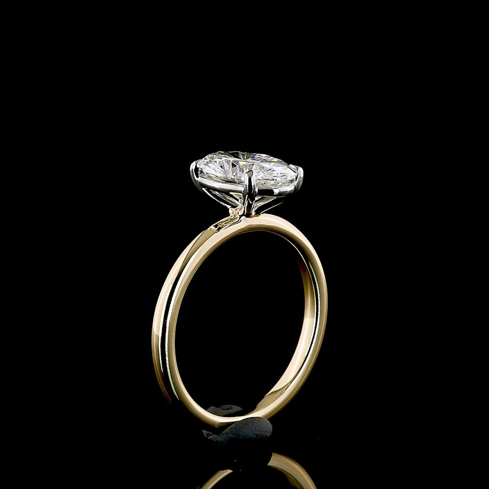 14K Yellow Gold and Platinum Oval Cut Solitaire Ring with 2.04 Carat Lab Diamond - E-F Color VVS2 Clarity IGI Certified - Covaloro Fine Jewelry