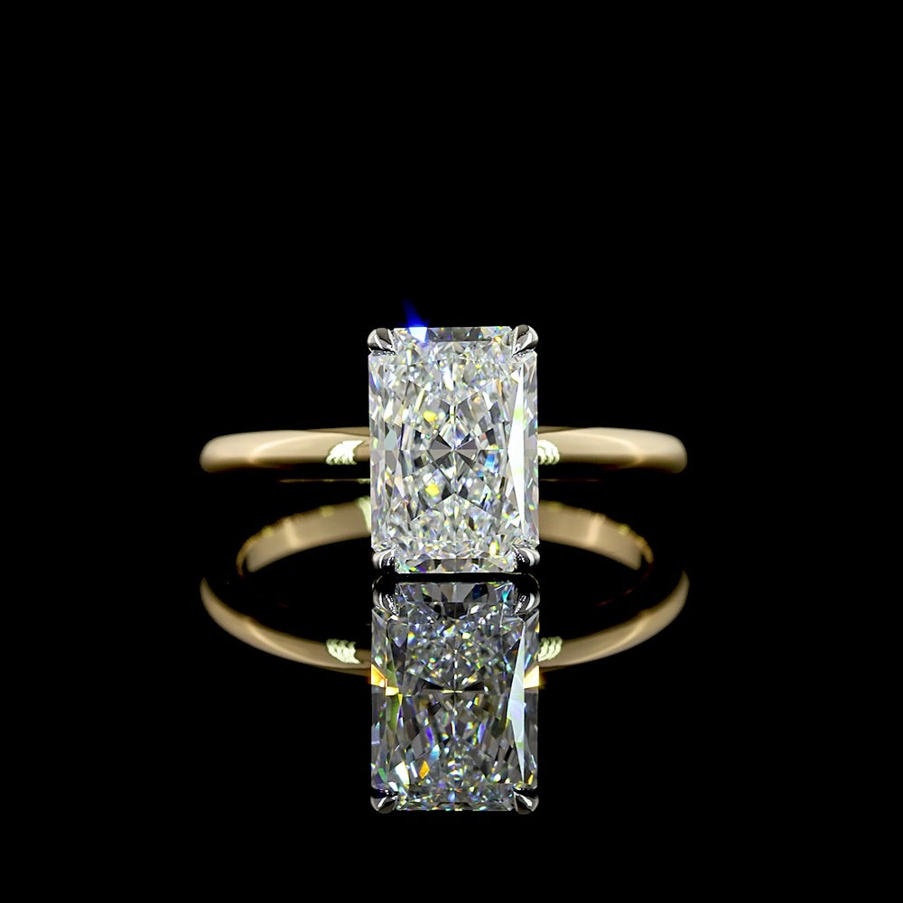 14K Yellow Gold and Platinum Radiant Cut Solitaire Engagement Ring with Lab Grown F VVS2 Diamond - 2.15 Carat Total Diamond Weight - Covaloro Fine Jewelry