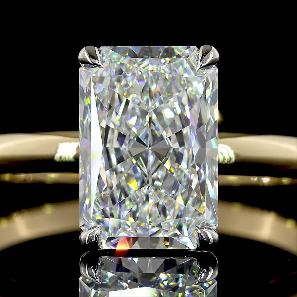 14K Yellow Gold and Platinum Radiant Cut Solitaire Engagement Ring with Lab Grown F VVS2 Diamond - 2.15 Carat Total Diamond Weight - Covaloro Fine Jewelry